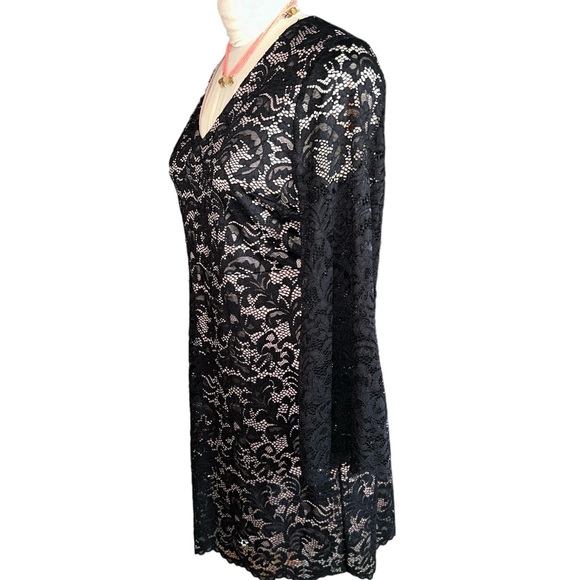 Ivanka Trump Black Lace V-Neck Bell Sleeve Fully Lined Dress Size 14 - Picture 5 of 14
